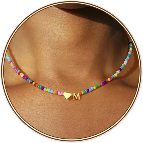 Vista 19 de Turandoss Collares con iniciales de cuentas coloridas, regalos