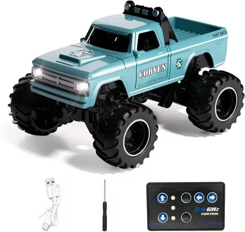 Vista 9 de 1:64 Mini RC Crawler Car, camión de control remoto de aleación con control de aplicación, controlador de 2.4 GHz, 3 modos de velocidad, luces LED