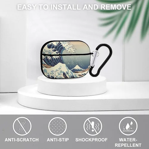Vista 3 de Great Wave Mount Fuji - Funda compatible con AirPod Pro 2019 con llavero protector a prueba de golpes Estilo negro.