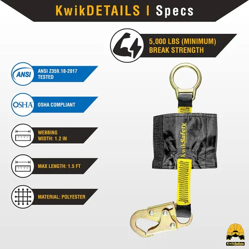 Vista 3 de KwikSafety - Charlotte, NC - Dolphin Dorsal [1 unidad] Extensor de anillo en D de 18 pulgadas [fácil conexión] Arnés de extensión de cordón