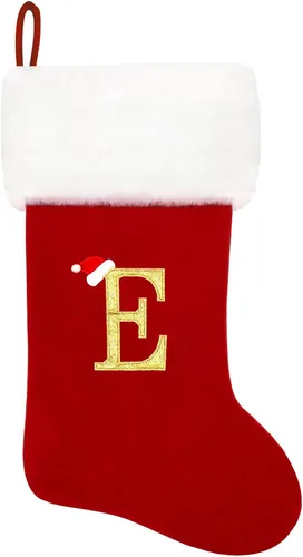 Vista 184 de Calcetines de Navidad bordados de 20 pulgadas con monograma, terciopelo negro con puño de felpa blanca supersuave, adornos clásicos para decoración