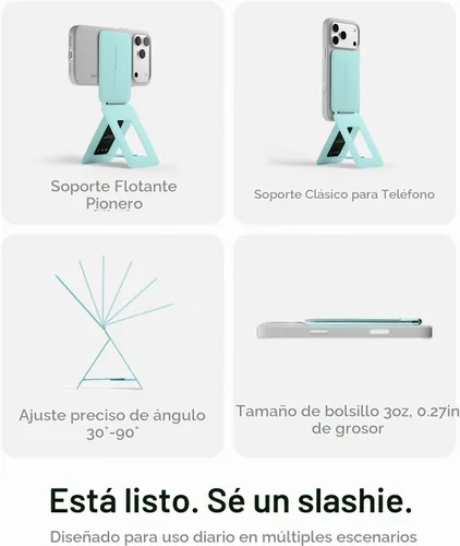 Vista 3 de MOFT Soporte de trípode para teléfono para iPhone, soporte para iPhone multiángulo, soporte para teléfono ligero y portátil, imanes fuertes, cuero