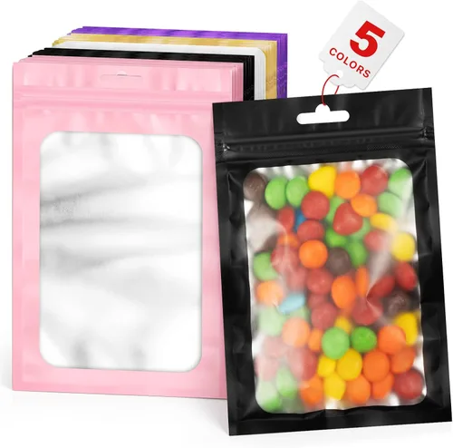Vista 12 de ANZNKU 100 bolsas de Mylar rosa, resellables, a prueba de olores, bolsa