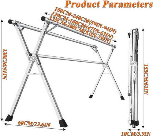 Vista 7 de This Stainless Steel Garment Rack, Clothes Drying Rack Collapsible, Heavy Duty Laundry Rack, Foldable Laundry Drying Rack, with 20 Windproof Hooks