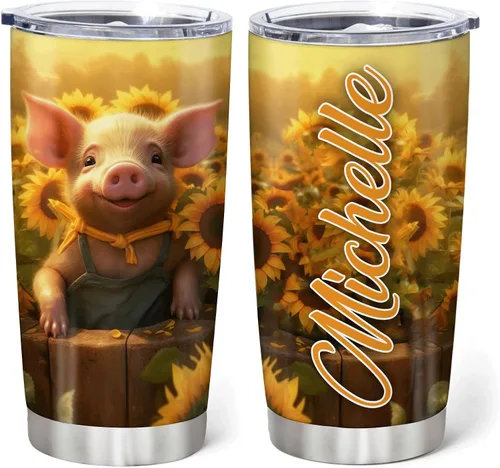 Vista 11 de Hyturtle Regalos personalizados para los amantes de los cerdos – Pigs Are My Spirit Animal vaso de acero inoxidable con nombre personalizado de 20