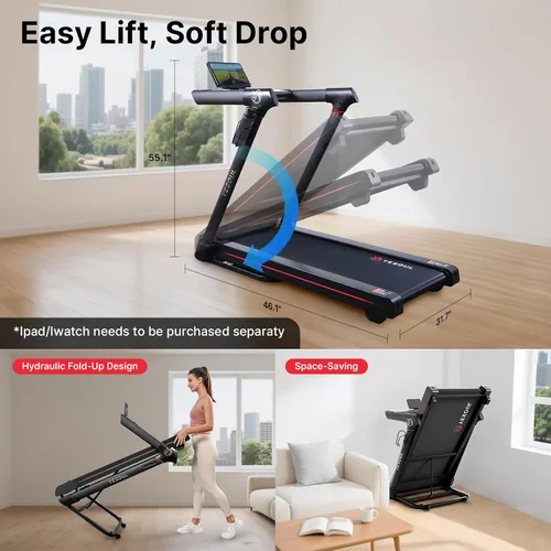 Vista 10 de YESOUL Treadmills for Home, 3.5HP Folding Treadmill with Handrail, 300 lbs Capacity, 18-Inch Wide Deck, Quiet Shock Absorption, LED Display &