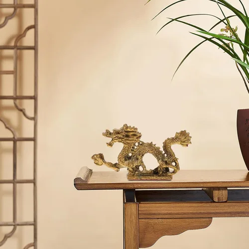 Vista 3 de Beavorty Estatua de dragón chino Feng Shui, escultura de dragón dorado, figuras reales del zodiaco 2023, escultura de año nuevo, adornos de mesa