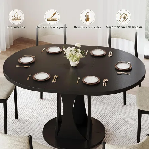 Vista 5 de iPormis Mesa de comedor extensible de 43 a 59 pulgadas, mesa de cocina redonda con pedestal de arcos modernos, mesa de comedor ovalada con hojas