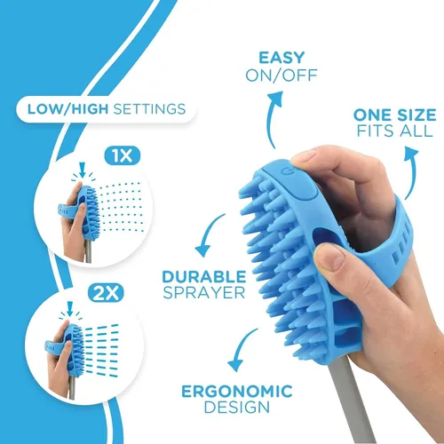 Vista 2 de Aquapaw Cepillo de baño para perros Pro y accesorio de ducha para perros, goma de silicona grande, rociador y depurador en uno con accesorio