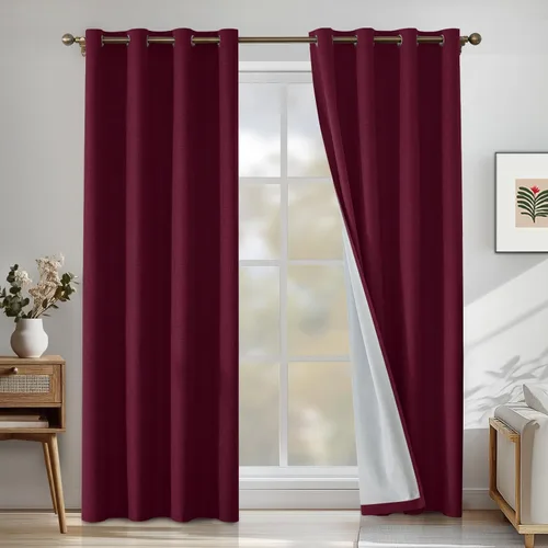 Vista 43 de Cortinas 100% opacas para dormitorio, cortinas opacas de 63 pulgadas de largo, cortinas opacas de lino para sala de estar, cortinas con ojales