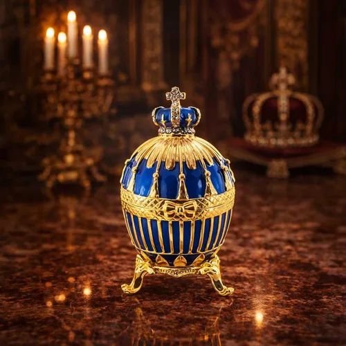 Vista 2 de BestPysanky Huevo de Pascua imperial real acanalado esmaltado azul 1885