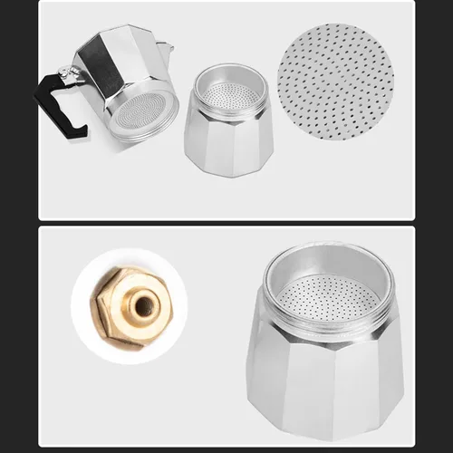 Vista 3 de Cafetera italiana, olla de aleación de aluminio con colador de metal para cocina (2 tazas de 3.4 fl oz)