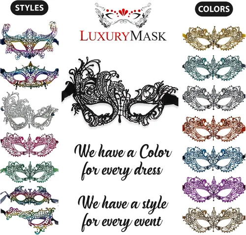 Vista 6 de Lace Masquerade Mask for Women - Venetian Party, Prom, Mardi Gras, Halloween
