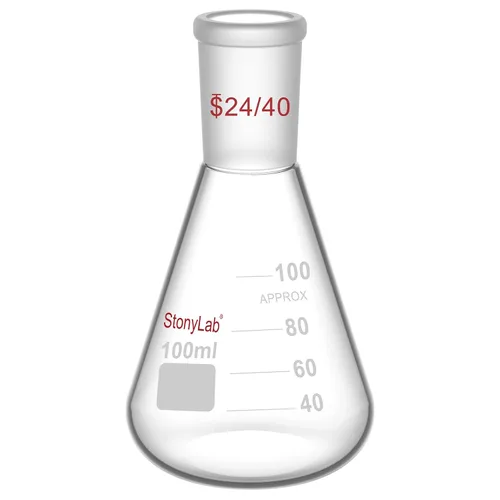 Vista 10 de StonyLab Frasco Erlenmeyer de vidrio 24/40, frasco de pared pesado de vidrio borosilicato con junta exterior cónica estándar 24/40, 1.7 fl oz