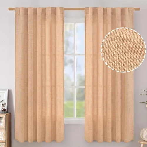 Vista 64 de BGment Cortinas cortas de lino marfil de 36 pulgadas de largo para ventanas de cocina, pequeñas cortinas texturizadas rústicas para café sobre