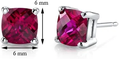 Vista 5 de Peora Aretes de rubí creado en oro blanco de 14 quilates para mujer, hipoalergénicos, corte cojín de 0.236 in, 2.50 quilates en total, espalda