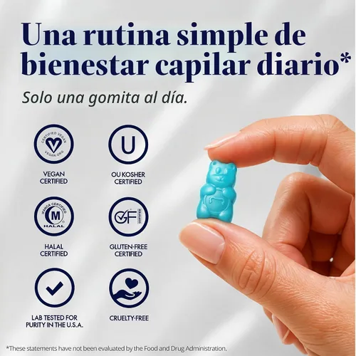Vista 3 de SugarBearPro Vitamina para el cabello en gomitas, suministro para 1 mes, biotina extra de 6000 mcg para el crecimiento del cabello, vitamina B12
