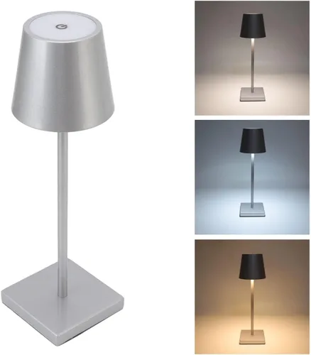 Vista 6 de TOPINCN, Alto brillo LED táctil regulable moderno simple, recargable inalámbrico para restaurante bar (plata)