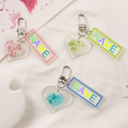 Vista 4 de Llavero con nombre personalizado, letras de colores, llavero para bolso, mochila, lindo llavero con dije para niñas y niños