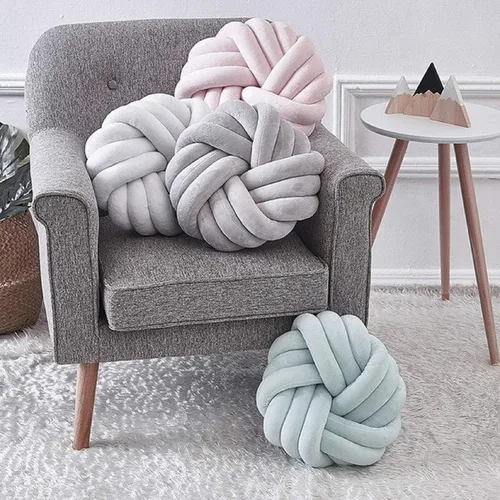 Vista 3 de Cyprinus Carpio Almohada creativa con nudo de bola de rosa, cojín de flor para sofá, almohada lumbar, decoración (rosa-C)