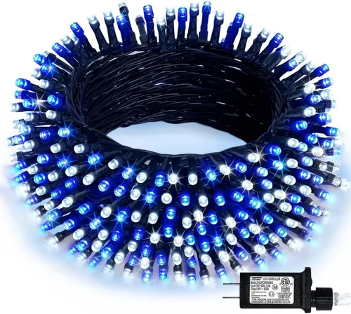 Vista 32 de QITONG Guirnalda de 500 luces LED de Navidad de 165 pies para exteriores, impermeable, luces multicolor con 8 modos, cable verde, luces parpadeantes