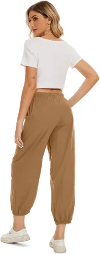 Vista 6 de Pantalones capri casuales para mujer, holgados, suaves, con cordón, pantalones de entrenamiento con bolsillos, pantalones casuales para descansar
