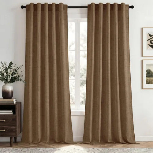 Vista 36 de MIULEE - Cortinas de lino sintético de 96 pulgadas de largo, 2 paneles, cortina semitransparente natural con pestaña trasera, bolsillo para barra