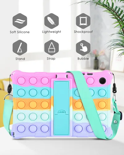 Vista 6 de DETUOSI Funda protectora de silicona para Samsung Galaxy Tab A8 de 10.5 pulgadas versión 2022, Galaxy Tab A8 10.5 con correa y lápiz capacitivo, rosa
