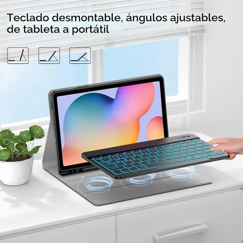 Vista 2 de JUQITECH Funda con teclado retroiluminado para Samsung Galaxy Tab S6 Lite de 10.4 pulgadas 2022/2020, Galaxy Tab S6 Lite SM-P610/P613/P615/P619