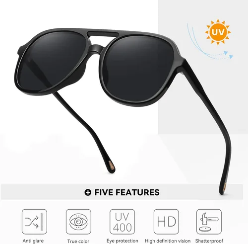 Vista 6 de Retro Aviator Sunglasses for Women Men Vintage Double Bridge Sun Glasses UV400 Protection