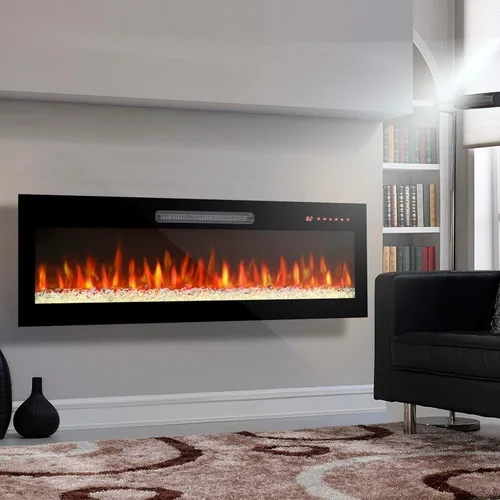Vista 10 de Chimenea eléctrica ultrafina de 36 pulgadas, chimenea empotrada y montada en la pared, calentador de luz LED con control remoto, chimenea eléctrica