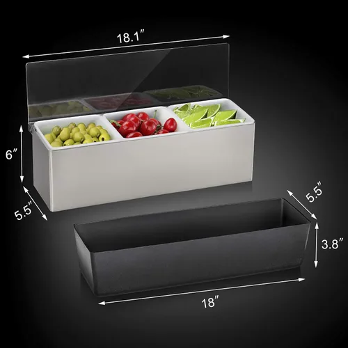 Vista 2 de New Star Foodservice Dispensadores de condimentos de grado restaurante con múltiples compartimentos (plata, 3 compartimentos)