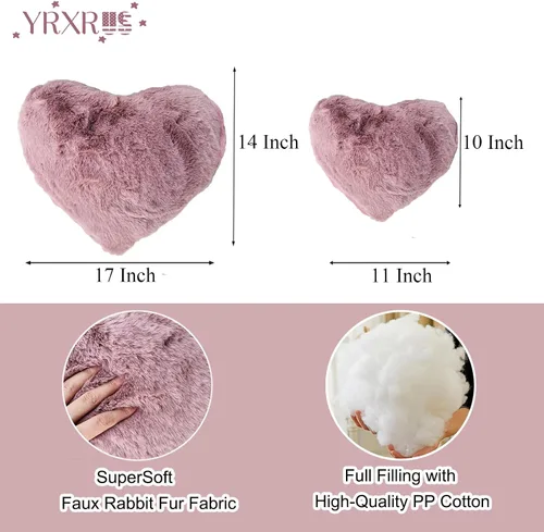 Vista 7 de YRXRUS Almohadas de corazón, almohada en forma de corazón, pequeñas almohadas de corazón rosa polvoriento para regalos, almohadas de imitación