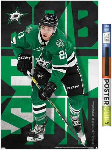 Vista 17 de Trends International NHL Dallas Stars - Póster de pared de Jason Robertson 23, 22.37 x 34.00 pulgadas, paquete de impresión y colgador de madera