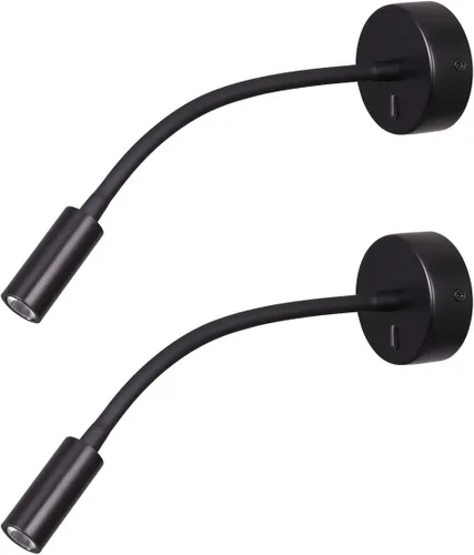Vista 12 de Lámpara de luz de lectura montada en la pared LED 3W blanco cálido 3000K cable de enchufe negro acabado 1 pieza