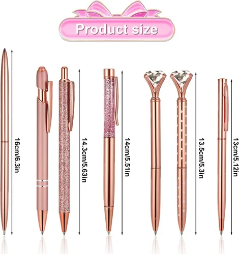 Vista 2 de SAVITA 7 bolígrafos de oro rosa, cristal de metal, punta fina, tinta negra, diseño de lujo, unisex, HB, escritura, boda, hogar, escuela, suministros