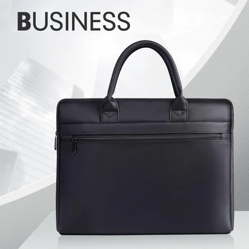 Vista 12 de Bolsa de documentos con asa Oxford impermeable para hombre, bolsa de mano para llevar archivos de papel, color negro