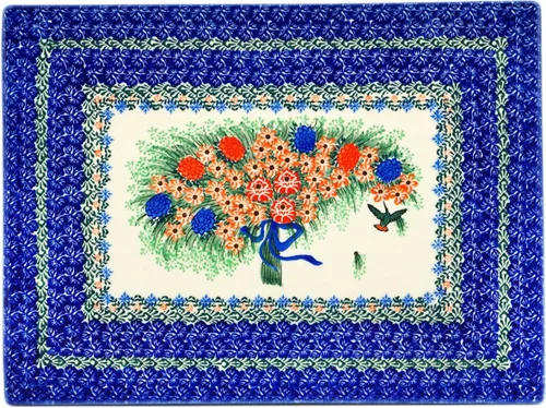 Vista 3 de Hoja de galletas de cerámica polaca de 15¼ pulgadas hecha por Ceramika Artystyczna (tema de esplendor de grúa en tulipán) Signature UNIKAT +