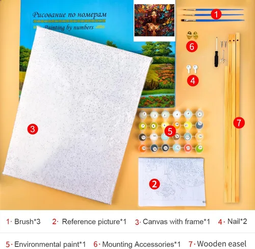 Vista 6 de Rebotipy Pintura por números, pintura de niña mariposa por números para adultos principiantes pintura sobre lienzo DIY encantadora niña pintura por