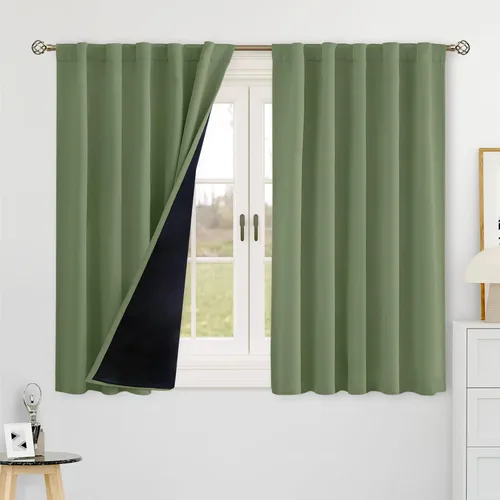 Vista 18 de BGment Cortinas 100% opacas beige de 63 pulgadas de largo con forro aislante térmico, bolsillo para varilla y lengüeta trasera de doble capa