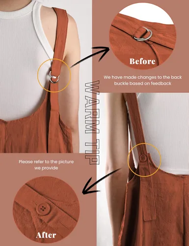 Vista 5 de Himosyber Overol de algodón y lino para mujer, con tirantes ajustables, con botones, pantalón largo