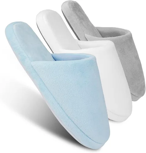 Vista 7 de 3 pares de pantuflas de spa de lujo, espuma viscoelástica de algodón, antideslizantes, puntera cerrada, lavables para hoteles, invitados, viajes
