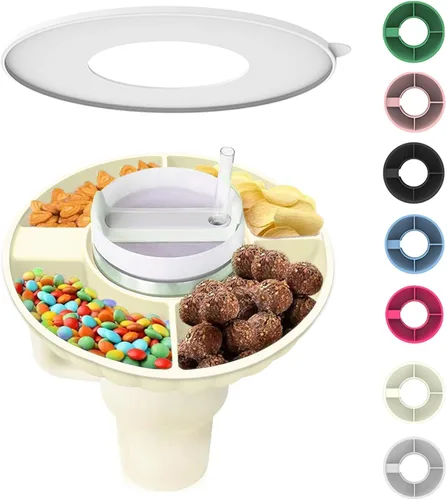 Vista 13 de Tazón de aperitivos para Stanley Cup, bandeja de aperitivos de silicona con tapa compatible con Stanley Cup de 30 oz, anillo de aperitivos