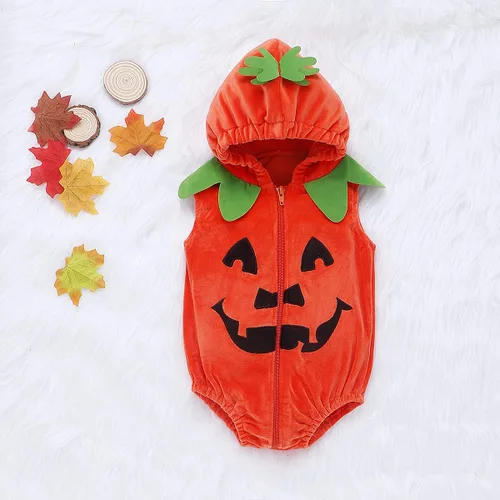 Vista 3 de Lindo disfraz de calabaza de Halloween para bebé, disfraz unisex para niños y niñas