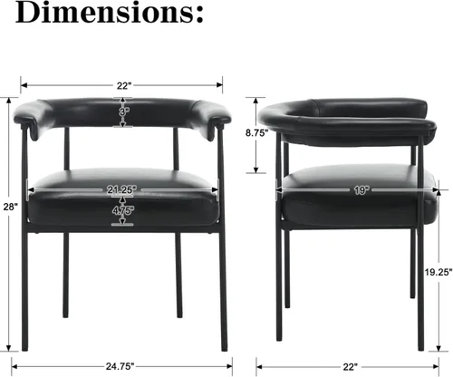 Vista 2 de LukeAlon Juego de 2 sillas de comedor de piel sintética, silla de cocina tapizada con respaldo abierto con patas de metal negro, respaldo curvado