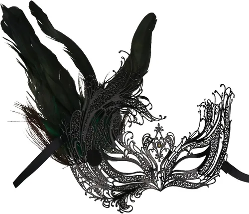 Vista 7 de Thmyo Máscara de metal para mascarada con plumas de pavo real máscara veneciana de Halloween