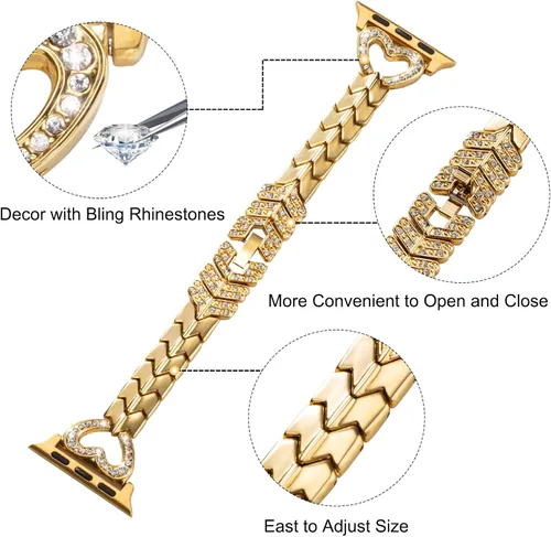 Vista 3 de SaNgaiMEi Correas brillantes compatibles con Apple Watch Band de 38/40/41/42/44/1.772 in, para mujeres y niñas, iWatch Series 8/7/6/5/4/3/2/1/SE