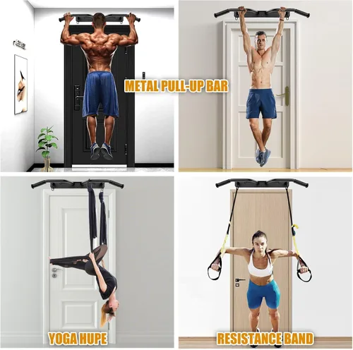 Vista 3 de Kipika - Barra de dominadas de gran resistencia para montar en la puerta, barra multifuncional para flexiones, barra de fitness portátil