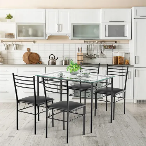 Vista 8 de NAFORT Juego de mesa de comedor de 5 piezas para 4, moderna mesa de cocina de vidrio templado de 3/8 pulgadas con 4 sillas de comedor tapizadas