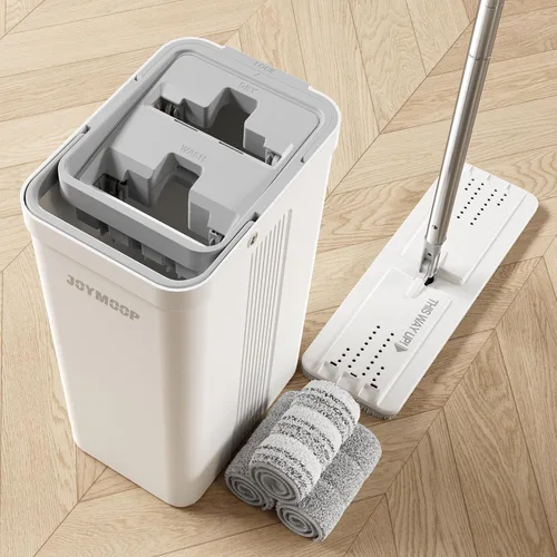 Vista 29 de JOYMOOP Sistema de trapeador plano y cubo de microfibra, trapeadores para limpieza de suelos y limpiador de paredes, madera dura, azulejos
